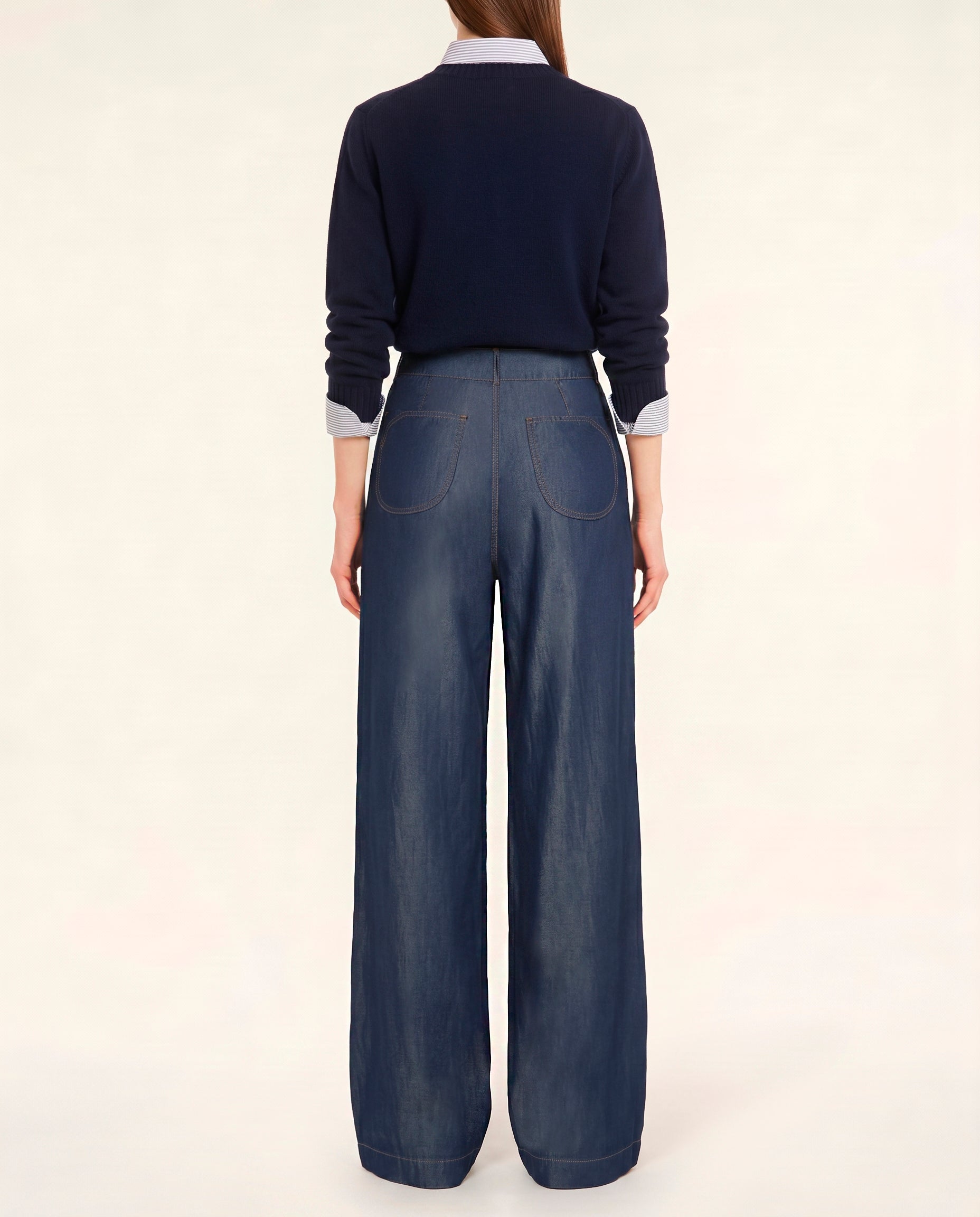 LaMuRaY Amayne palazzo jean in dark blue denim, back view