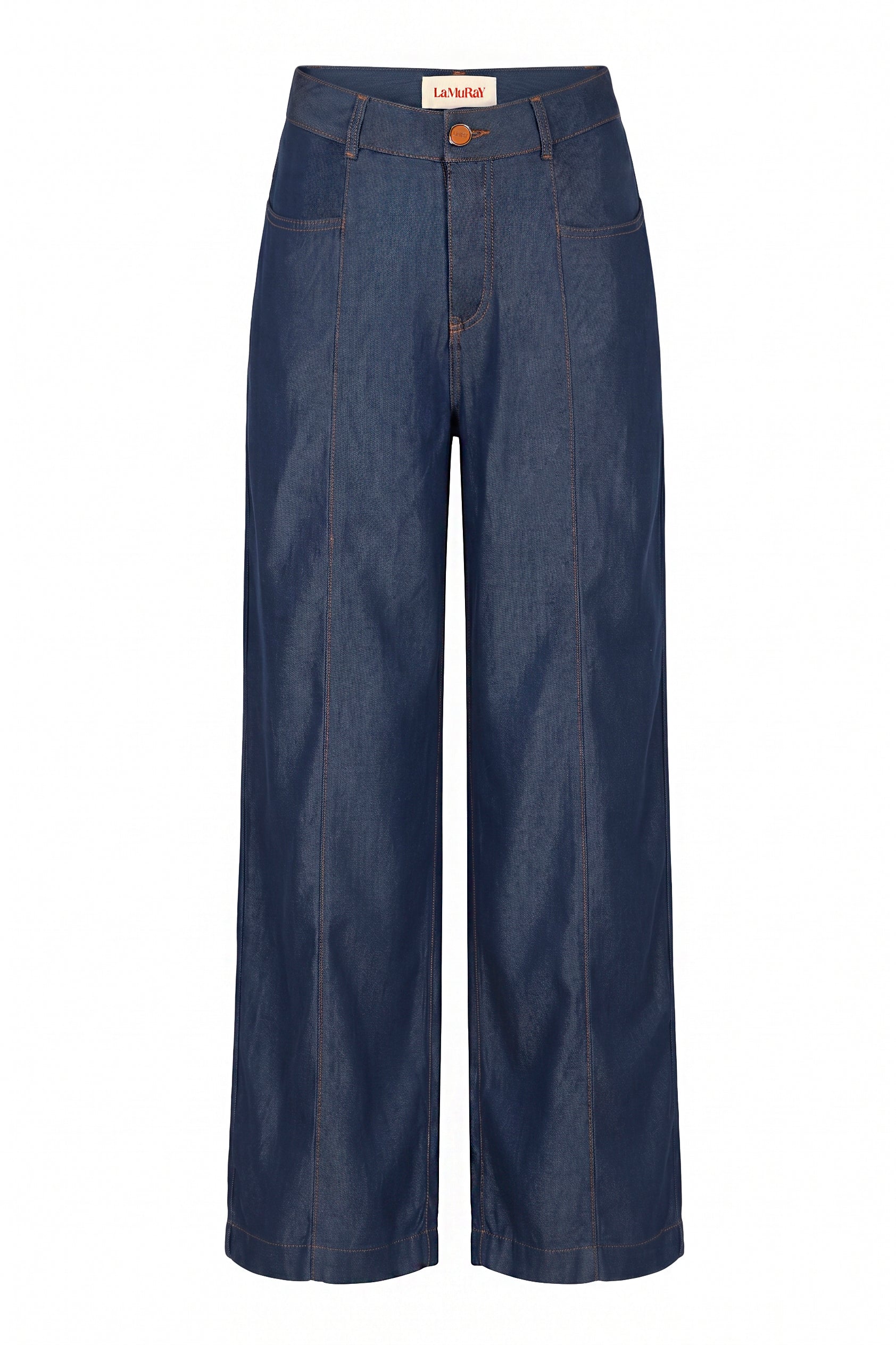 LaMuRaY Amayne palazzo jean in dark blue denim, product front view