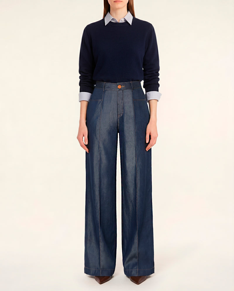 LaMuRaY Amayne palazzo jean in dark wash, front view