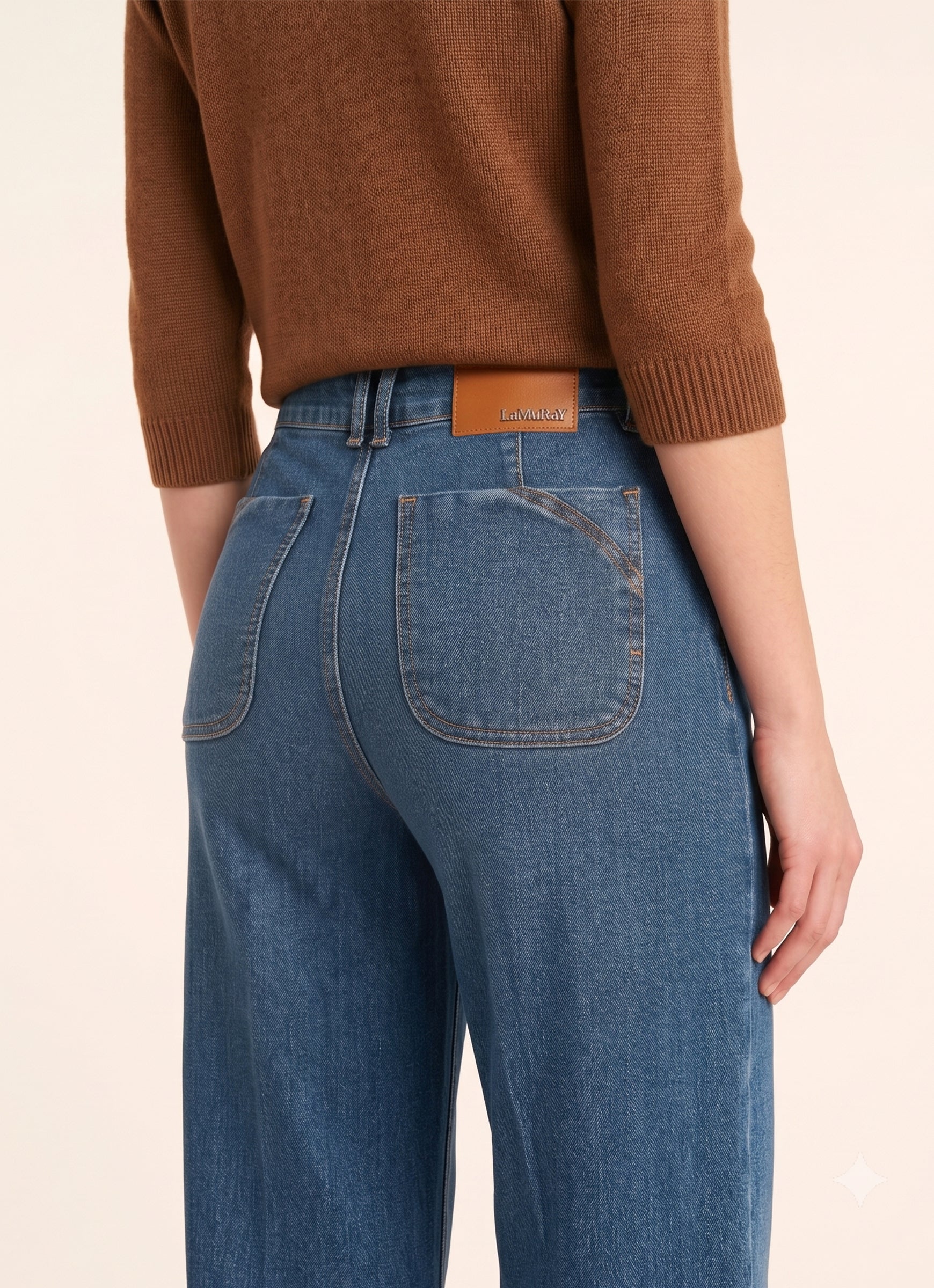 LaMuRaY Serene wide-leg jean in medium blue denim, back detail view