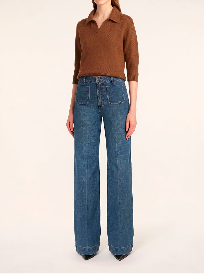 LaMuRaY Serene wide-leg jean in medium blue denim, front view