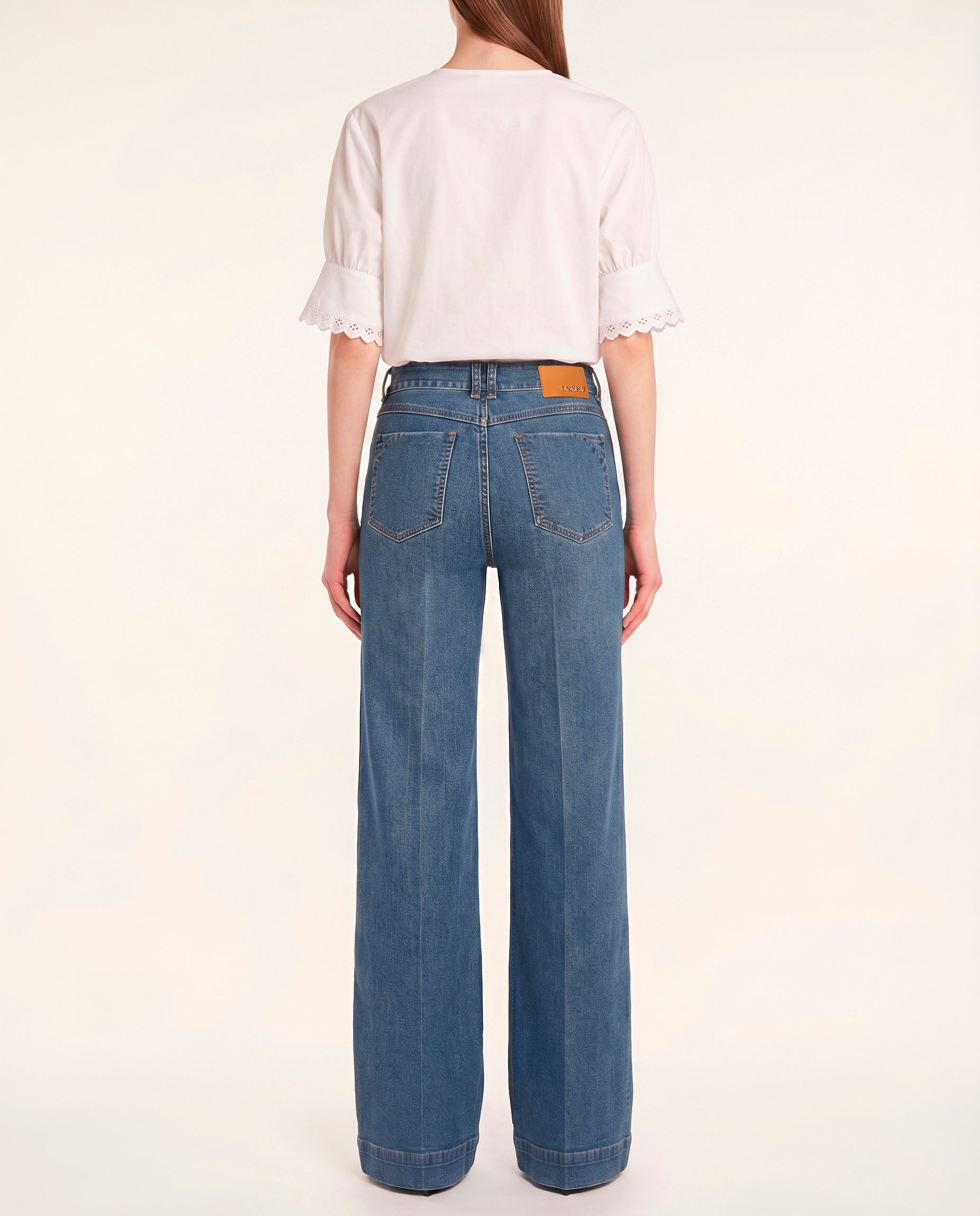 LaMuRaY Teyra straight-leg jean in medium blue denim, back view