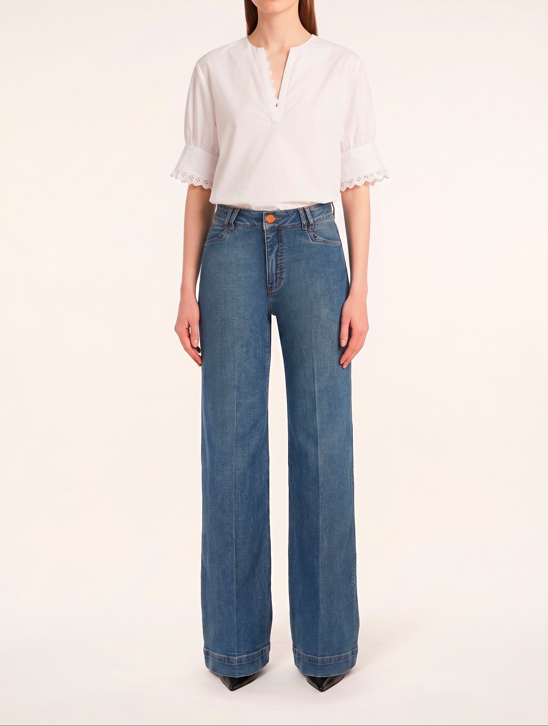 LaMuRaY Teyra straight-leg jean in medium blue denim, front view