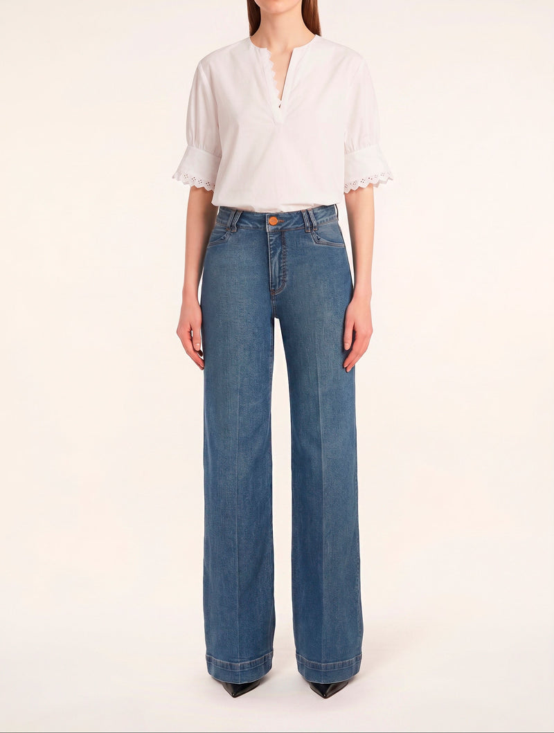 LaMuRaY Teyra straight-leg jean in medium blue denim, front view