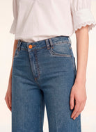 LaMuRaY Teyra straight-leg jean in medium blue denim, front detail view
