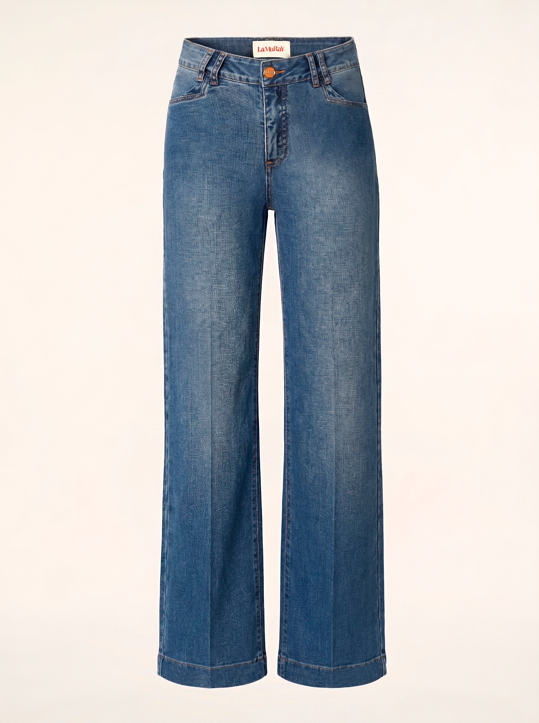 LaMuRaY Teyra straight-leg jean in medium blue denim, product front view